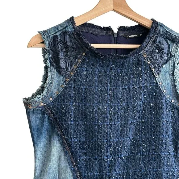 Desigual Achilles Denim and Tweed blue Patchwork Sheath Dress Size 38 - Picture 12 of 12
